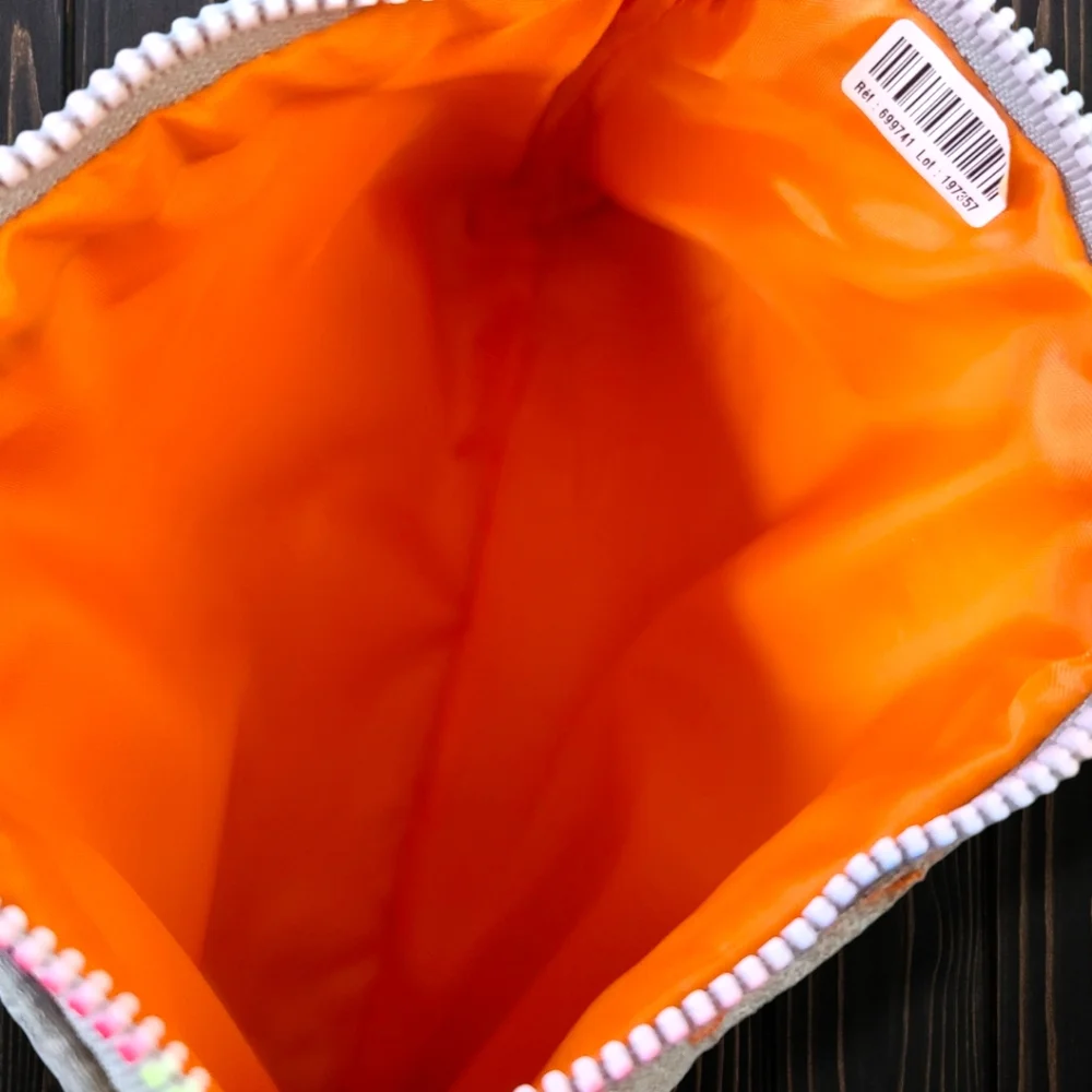Albea Beauty Solutions Gray & Orange Rainbow Zip Charm Cosmetic Make Up Bag NWOT